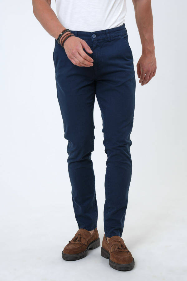 Navy Slim Fit Cotton Twill Chino Pants - 3