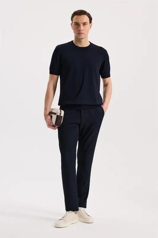 Navy Slim Fit Crew Neck Rayon T-Shirt - 2