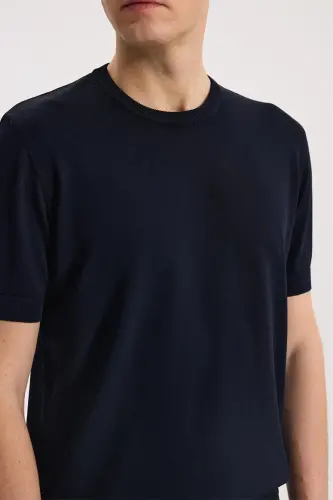 Navy Slim Fit Crew Neck Rayon T-Shirt - 3