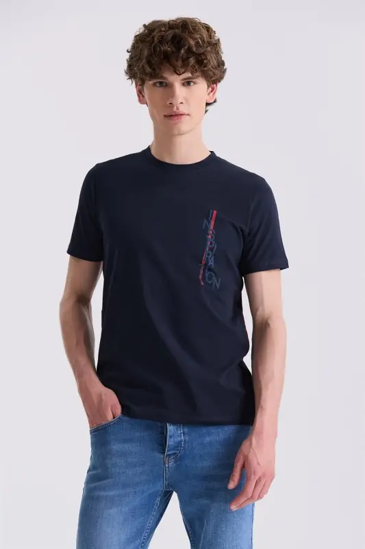 Navy Slim Fit Crew Neck T-Shirt - Modazone