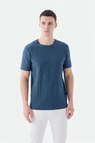 Navy Slim Fit Crew Neck T-Shirt - JAKAMEN (1)
