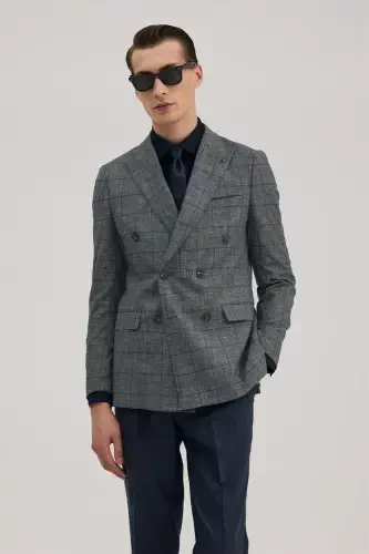 Navy Slim Fit Double Breasted Suit - JAKAMEN (1)