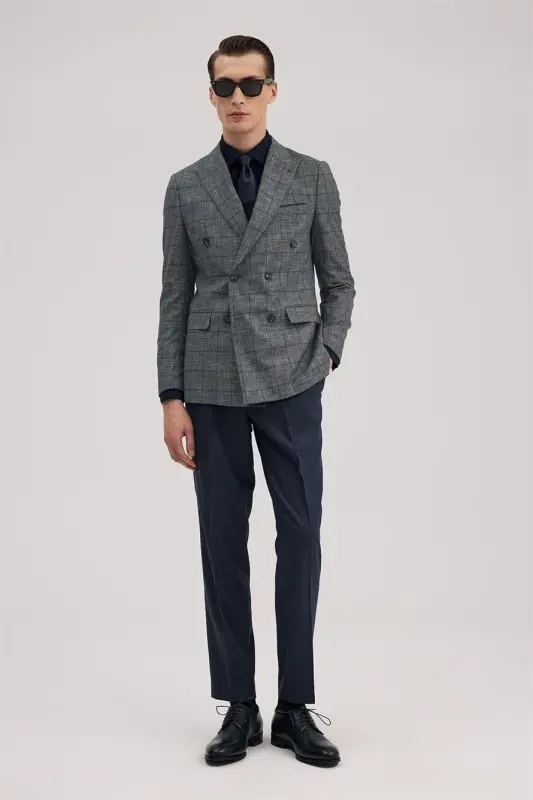 Navy Slim Fit Double Breasted Suit - 1