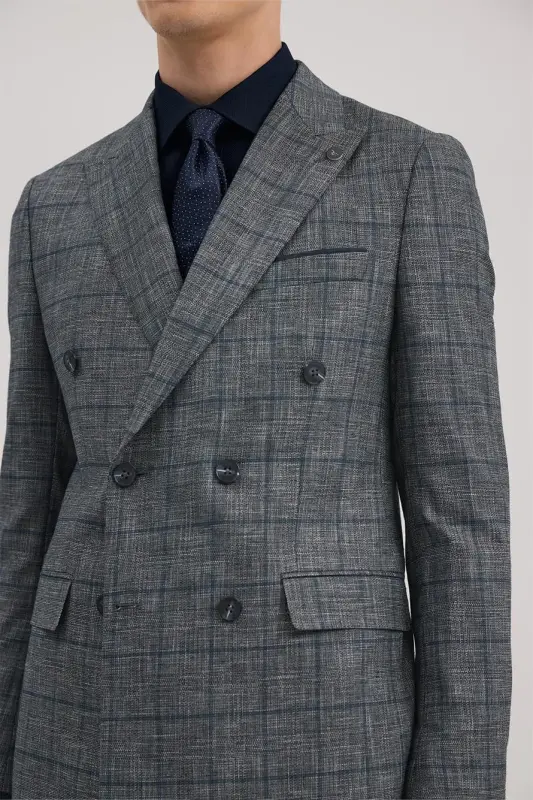 Navy Slim Fit Double Breasted Suit - 3