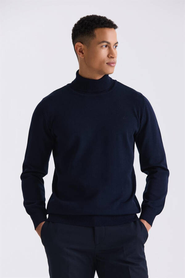 Navy Slim Fit Full Fisherman Collar Knit Sweater - 5