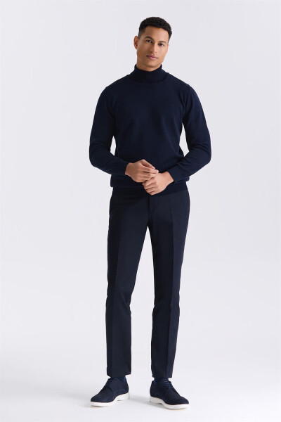 Navy Slim Fit Full Fisherman Collar Knit Sweater - 6