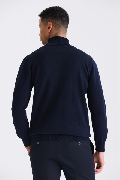 Navy Slim Fit Full Fisherman Collar Knit Sweater - 8