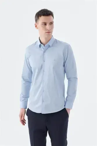 Navy Slim Fit Italian Collar Long Sleeve Classic Dress Shirt 100% Cotton Satin 