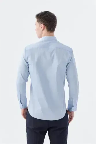 Navy Slim Fit Italian Collar Long Sleeve Classic Dress Shirt 100% Cotton Satin - 4