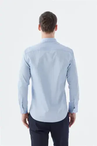 Navy Slim Fit Italian Collar Long Sleeve Classic Dress Shirt 100% Cotton Satin - 5