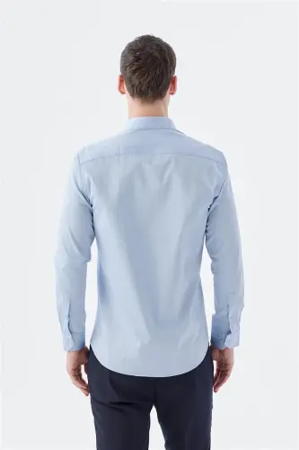Navy Slim Fit Italian Collar Long Sleeve Classic Dress Shirt 100% Cotton Satin - 5