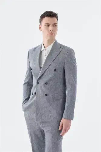 Navy Slim Fit Linen Blend Blazer Suit - JAKAMEN (1)