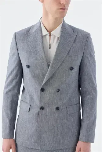 Navy Slim Fit Linen Blend Blazer Suit - 3