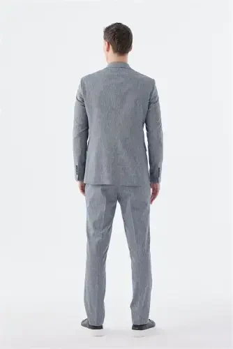 Navy Slim Fit Linen Blend Blazer Suit - 4