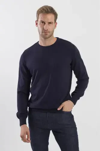 Navy Slim Fit Mock Neck Knitted Pullover - JAKAMEN (1)