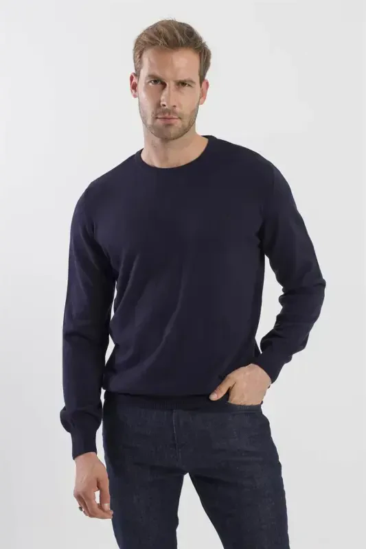 Navy Slim Fit Mock Neck Knitted Pullover - 2