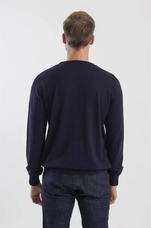 Navy Slim Fit Mock Neck Knitted Pullover - 4