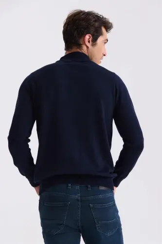 Navy Slim Fit Mock Neck Pullover - 4