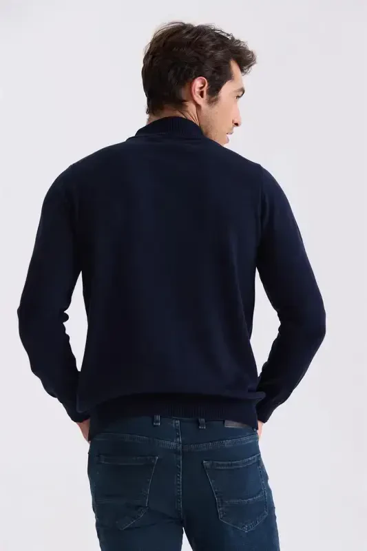 Navy Slim Fit Mock Neck Pullover - 4