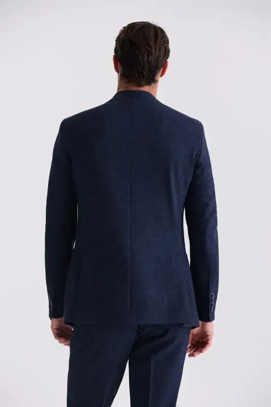 Navy Slim Fit Mono Collar Patterned Sport Suit - 4