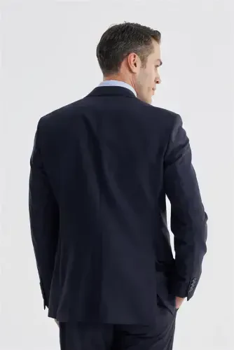 Navy Slim Fit Notch Collar Double Vent Flat Suit - 5