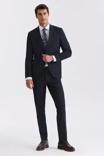 Navy Slim Fit Notch Lapel Stretch Pinstripe Jogger Suit 