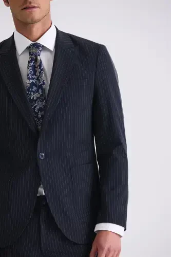 Navy Slim Fit Notch Lapel Stretch Pinstripe Jogger Suit - 3