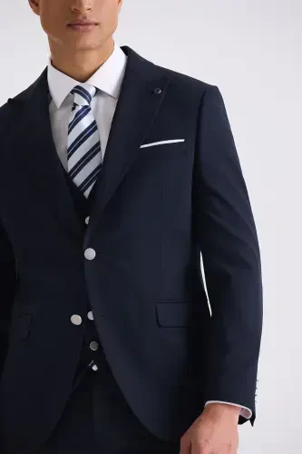 Navy Slim Fit Peak Lapel Vested Suit - 3
