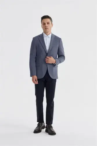 Navy Slim Fit Plaid Checkered Double Slit Jacket 