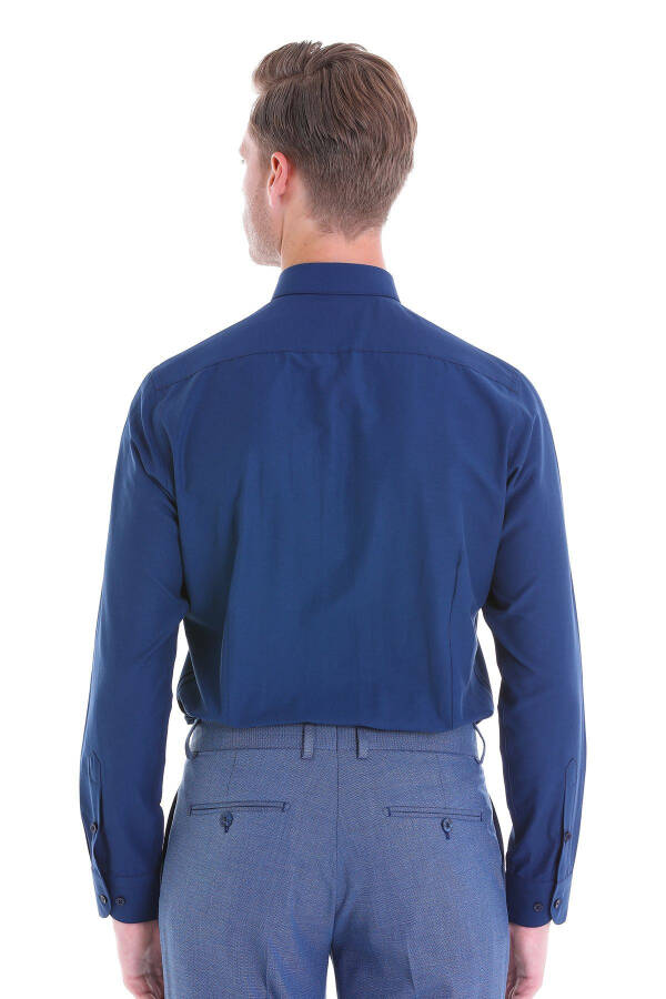 Navy Slim Fit Plain Cotton Slim Collar Long Sleeve - 6
