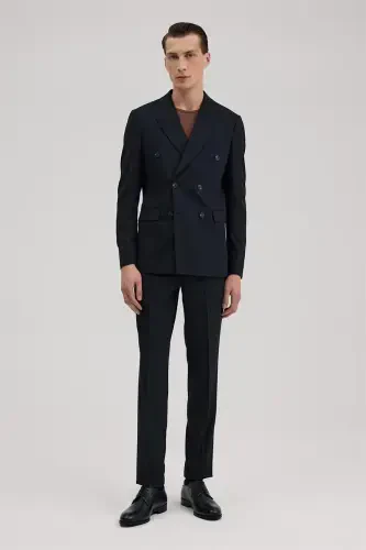 Navy Slim Fit Pointed Collar Suit - 3