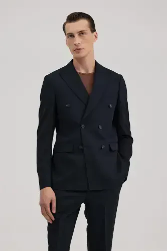 Navy Slim Fit Pointed Collar Suit - 4