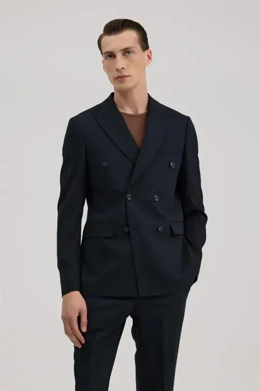 Navy Slim Fit Pointed Collar Suit - 4