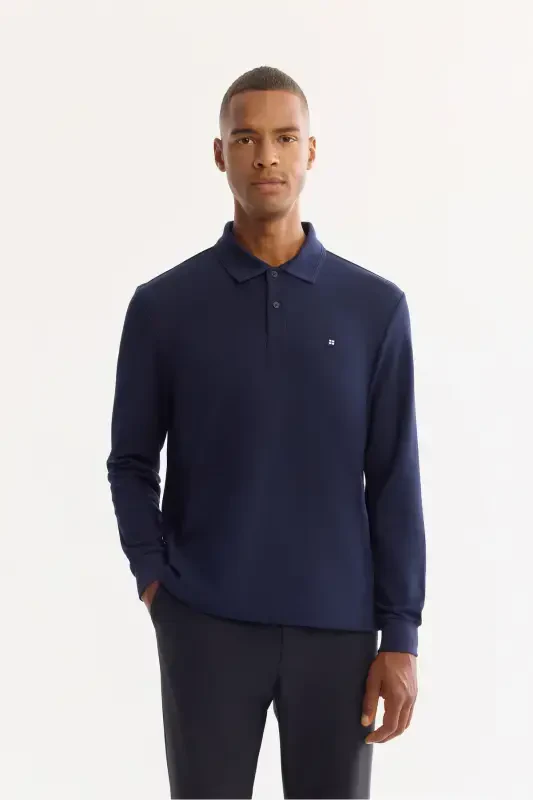 Navy Slim Fit Polo Collar Sweatshirt - 1