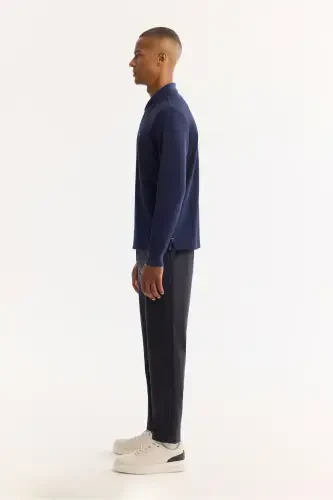 Navy Slim Fit Polo Collar Sweatshirt - 3