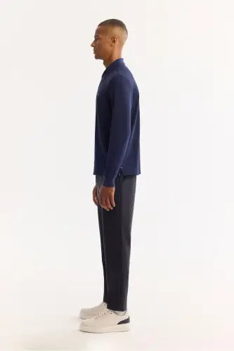 Navy Slim Fit Polo Collar Sweatshirt - 3
