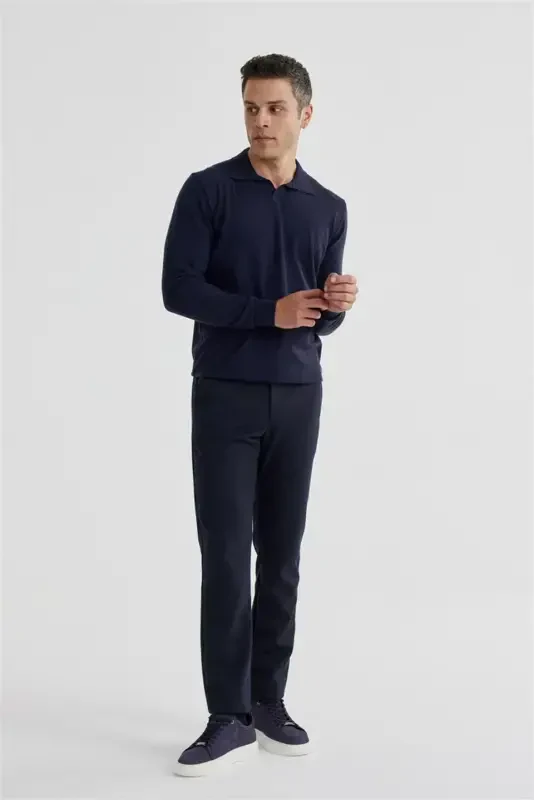 Navy Slim Fit Polo Neck Knitted Sweater - 1