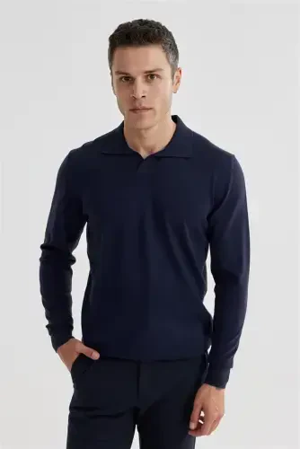 Navy Slim Fit Polo Neck Knitted Sweater - 2