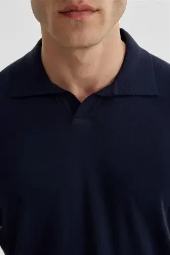 Navy Slim Fit Polo Neck Knitted Sweater - 3