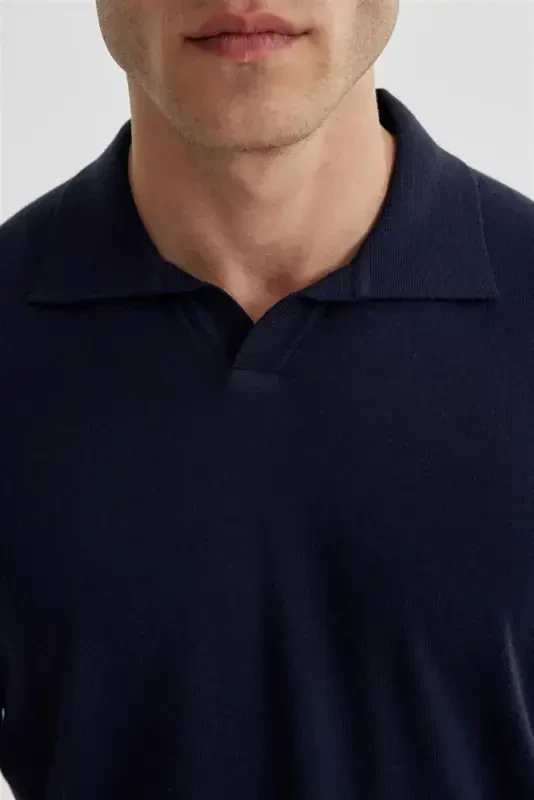 Navy Slim Fit Polo Neck Knitted Sweater - 3