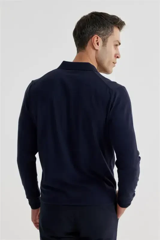 Navy Slim Fit Polo Neck Knitted Sweater - 4