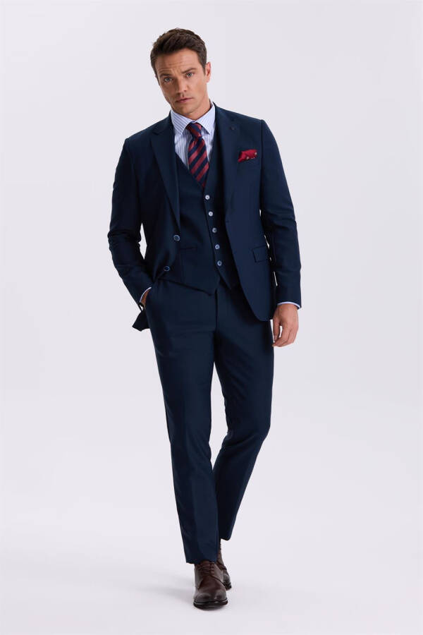 Navy Slim Fit Single-Breasted Double-Vent Vested Suit - 5