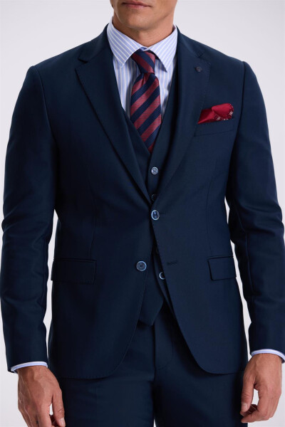 Navy Slim Fit Single-Breasted Double-Vent Vested Suit - 7