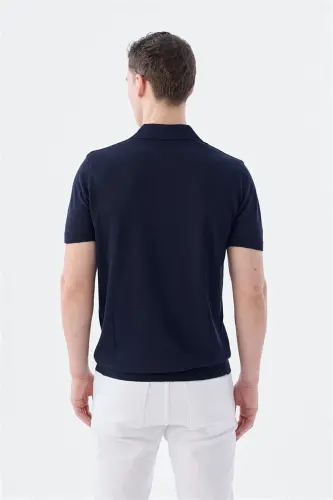 Navy Slim Fit Striped Detail Polo T-Shirt - 4