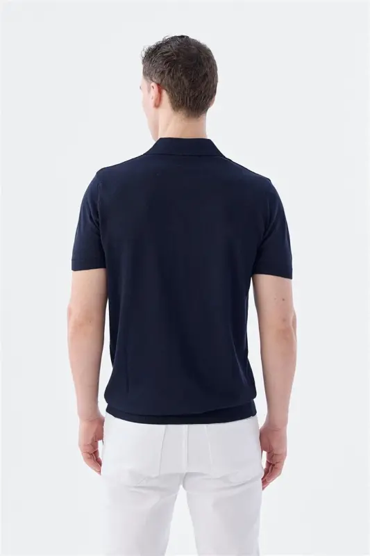 Navy Slim Fit Striped Detail Polo T-Shirt - 4