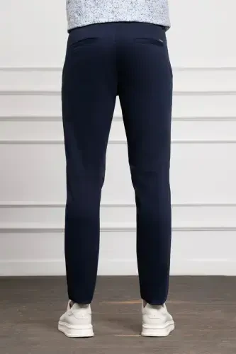 Navy Slim Fit Tapered Chino Side Pocket Men's Trousers-D.Navy - 3