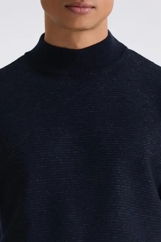 Navy Slim Fit Turtleneck Knit Sweater - 3
