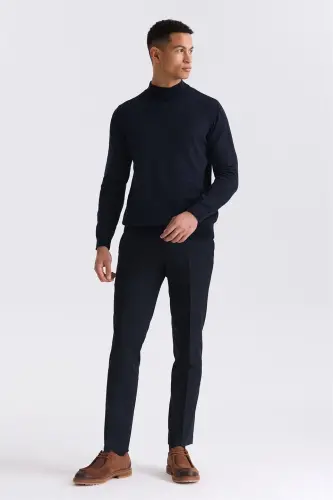 Navy Slim Fit Turtleneck Knit Sweater - 2