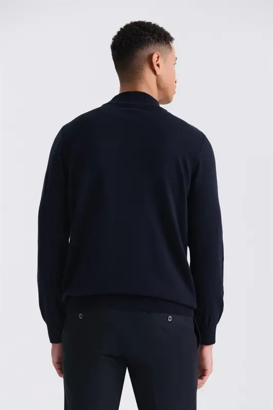 Navy Slim Fit Turtleneck Knit Sweater - 4