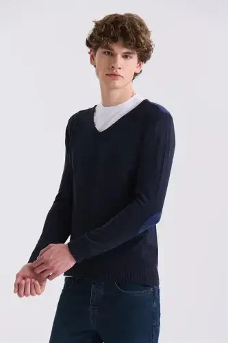 Navy Slim Fit V-Neck Sweater - 1